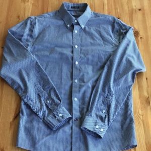 Tommy Hilfiger Slim Fit Non Iron Navy Blue Gingham Button Down Shirt
